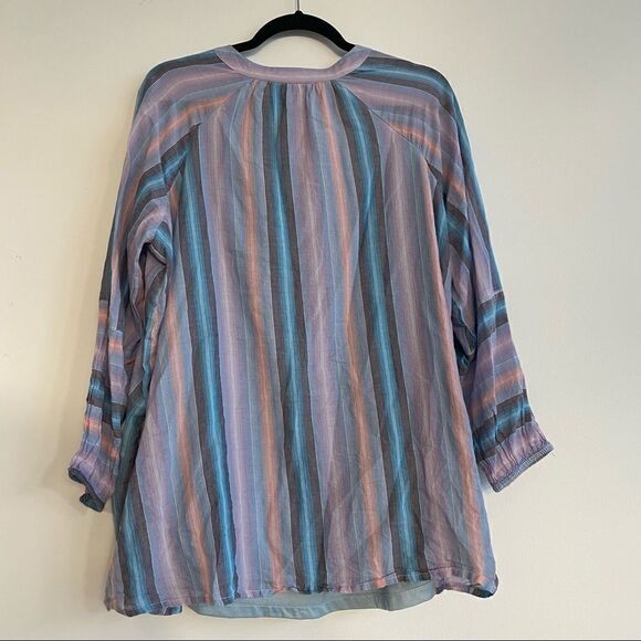 Lane Bryant Pastel Multi Striped Tie-neck Cotton Peasant Blouse Size 14 - Picture 4 of 10